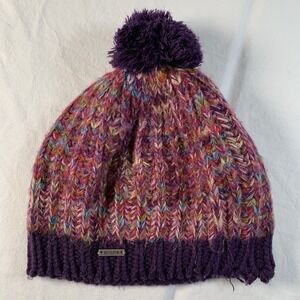 prAna Women's Frosty Beanie Chunky Knit Hat with‎ Pom Pom Pink Purple